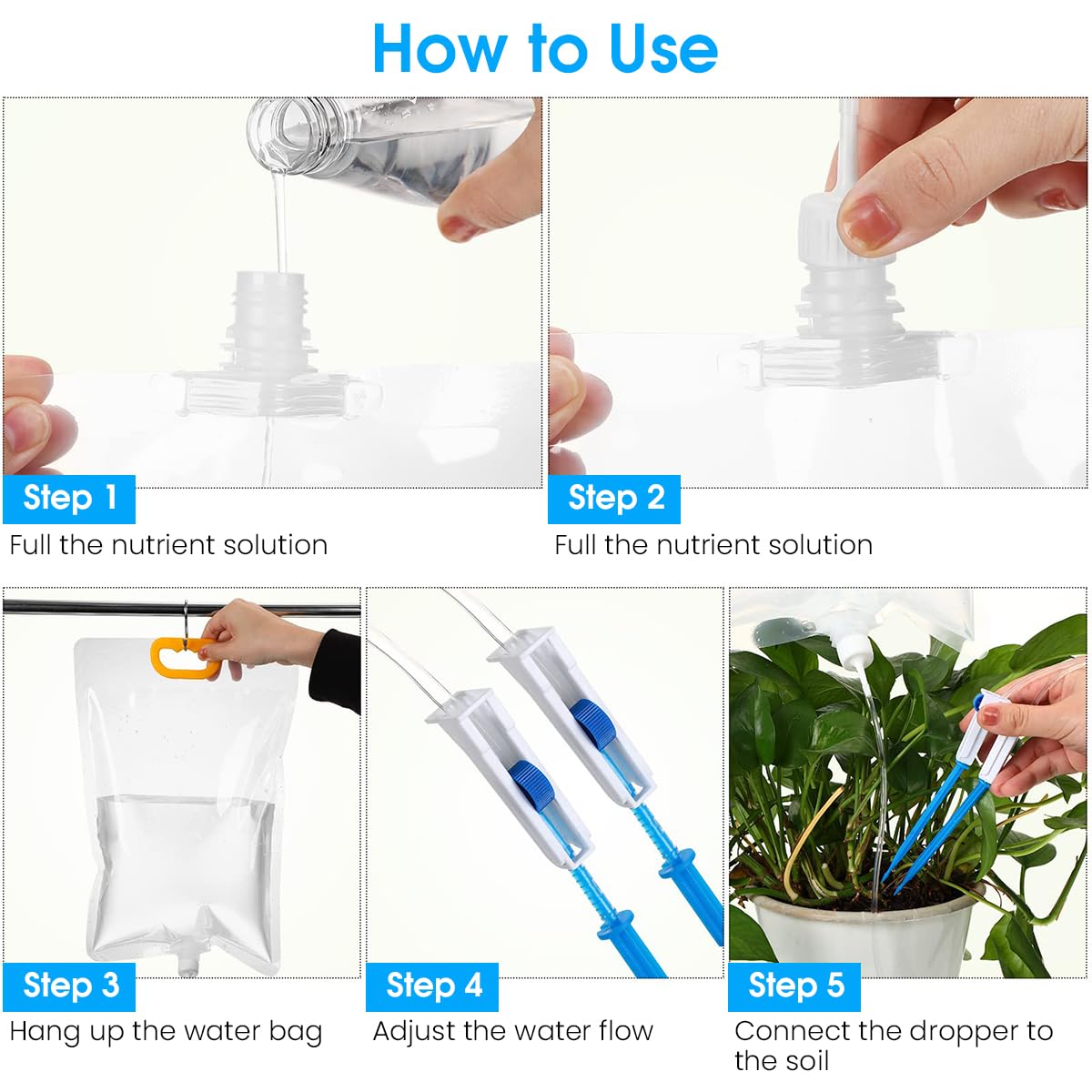 HASTHIP Drip Irrigation Device for Plants 3.5 L Slow Drip Irrigation Water Bag with 2 Dripping Outlets, Adjustable Flow Watering System Easy Auto Watering System Reusable Slow Irrigation Device HASTHIP Drip Irrigation Device for Plants 3.5 L Slow Drip Irrigation Water Bag with 2 Dripping Outlets, Adjustable Flow Watering System Easy Auto Watering System Reusable Slow Irrigation Device